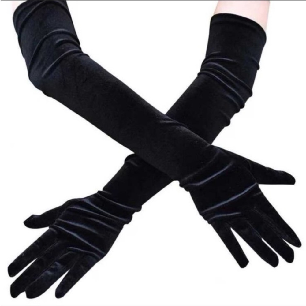 Elegant Black Velvet Opera Gloves